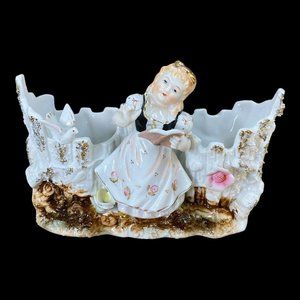 Antique Porcelain Thames Choir Girl Planter Vase Made in Japan Bird Flower